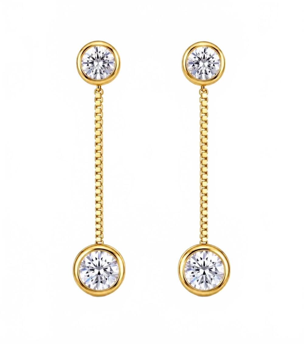 NEW NO WHINING DESIGNING women's crystal chain drop earrings in gold plated